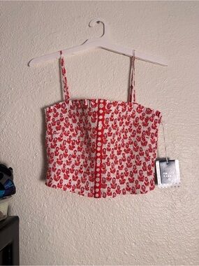 Roller Rabbit Red and White Floral Smocked Crop Top